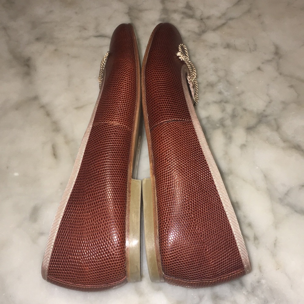 Blue Velvet Brown Lizard Embossed Leather Flats - Picture 6 of 8